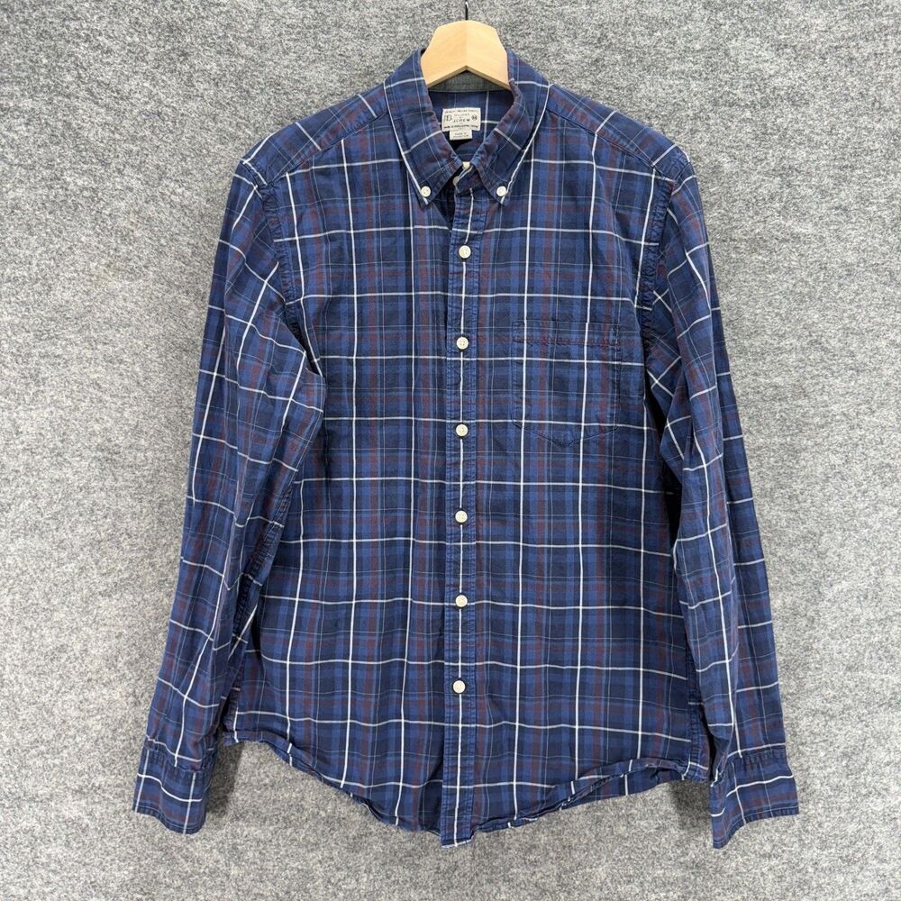 J. Crew Shirt Men M Medium Blue Plaid Button Up Collared Long Sleeve Cotton